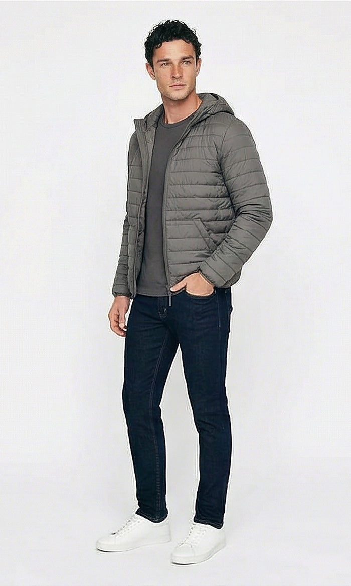 Essential Quilted Hooded Jacket in Heather Grey