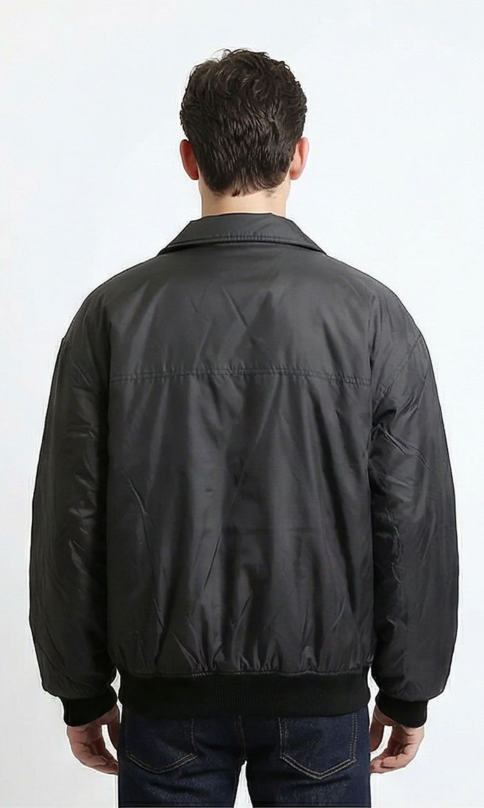 Essential Versatile Black Snap-Button Bomber Jacket