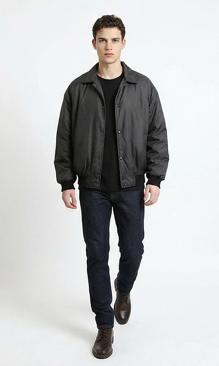 Essential Versatile Black Snap-Button Bomber Jacket