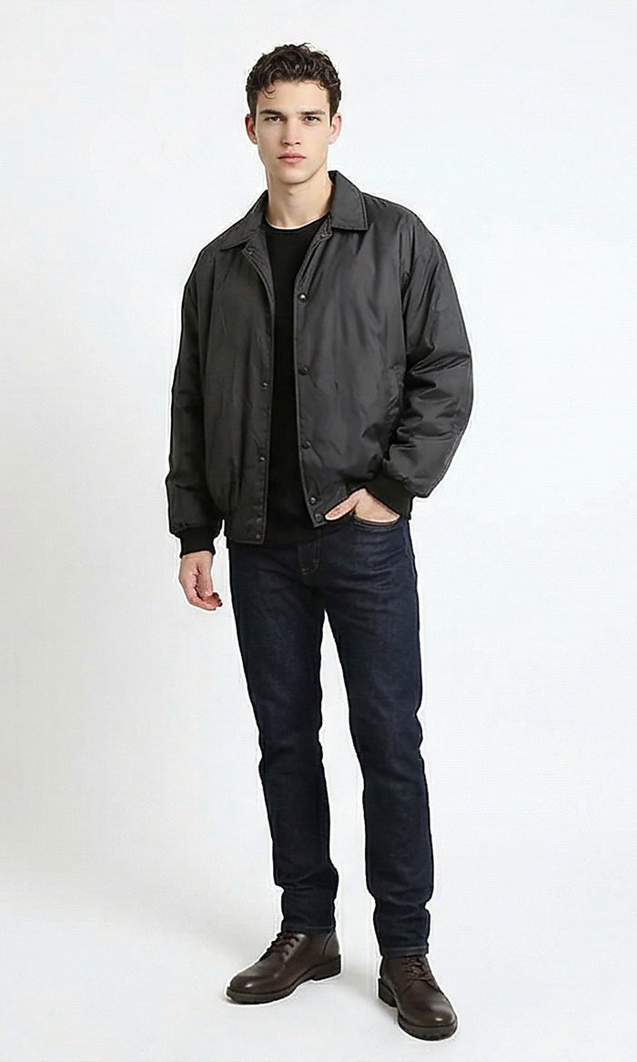 Essential Versatile Black Snap-Button Bomber Jacket