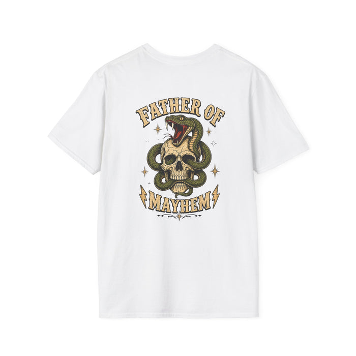 sport grey t-shirt with farthor of mayhem parenting humor graphic