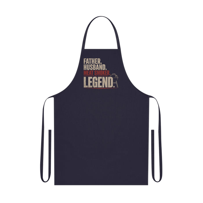 navy blue apron with father husband meat smoker BBQ design