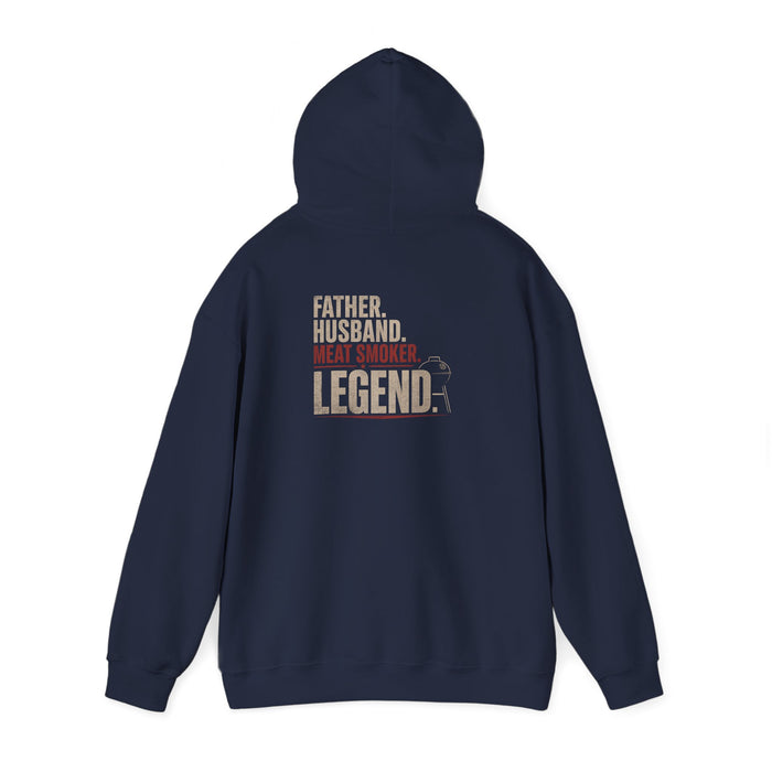 navy hoodie with father husband meat smoker legend BBQ design for grill master dad gift