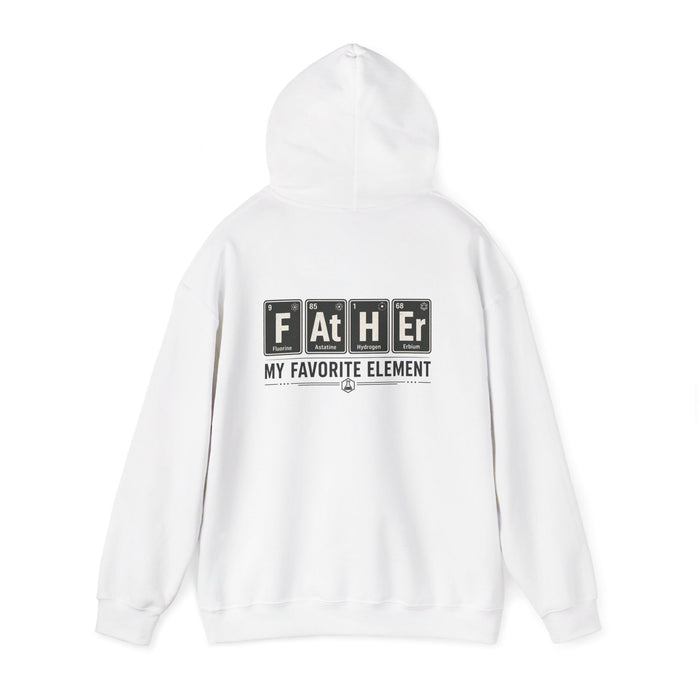 light pink hoodie with father my favorite element chemistry print