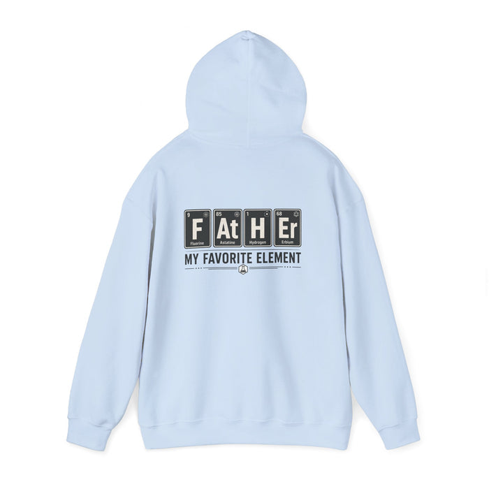 light blue hoodie with father my favorite element funny dad gift print