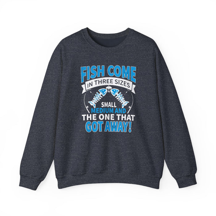 Fish Come In Three Sizes: The One That Got Away Sweatshirt - funny sweatshirt by Cheeky Business