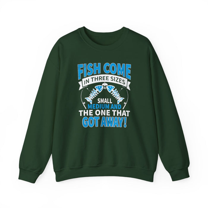 Fish Come In Three Sizes: The One That Got Away Sweatshirt - funny sweatshirt by Cheeky Business