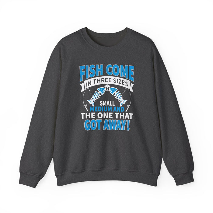 Fish Come In Three Sizes: The One That Got Away Sweatshirt - funny sweatshirt by Cheeky Business