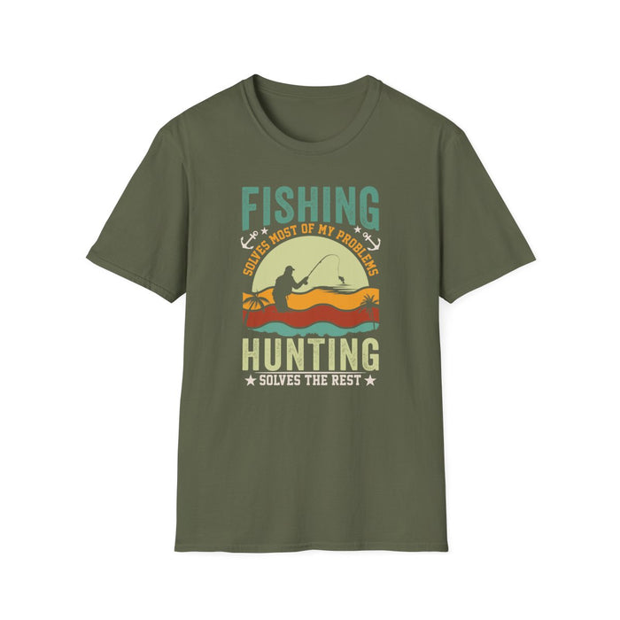 Fishing Solves Most Of My Problems Hunting Solves The Rest T-Shirt - funny t-shirt by Cheeky Business