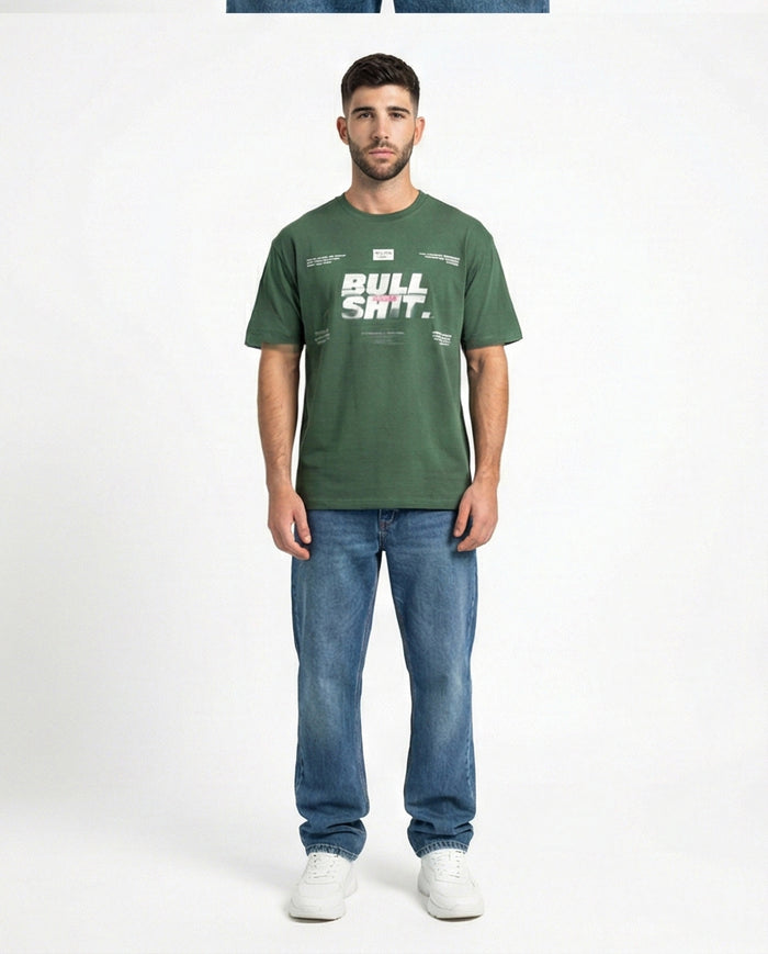 Forest Green Bull-Shit Graphic Print T-Shirt