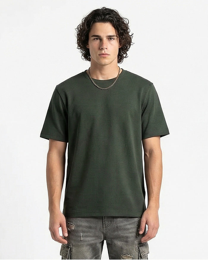 Forest Green Textured Crew Neck Tee - R216805
