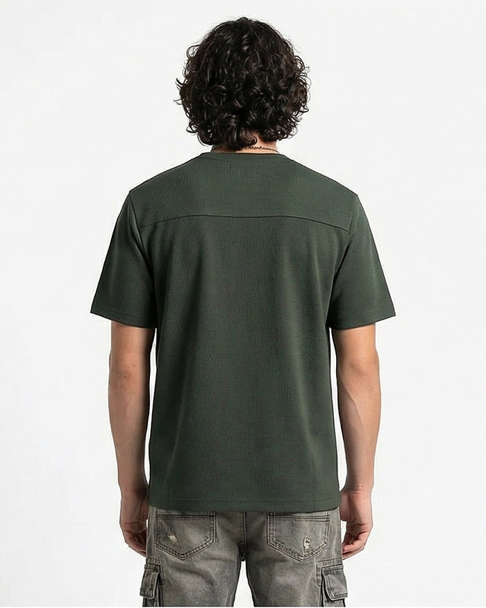 Forest Green Textured Crew Neck Tee - R216805