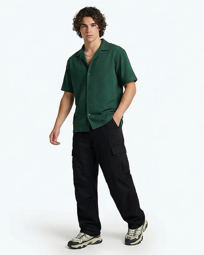 Forest Green Textured Resort Shirt - R216750