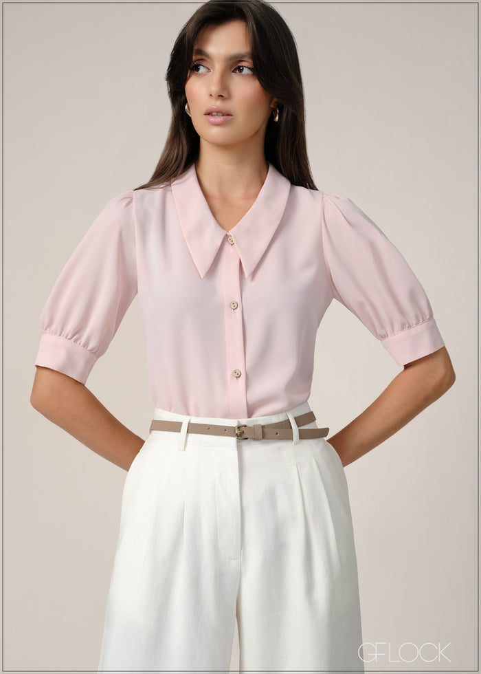 Front Collared Puff Sleeved Top - 240726