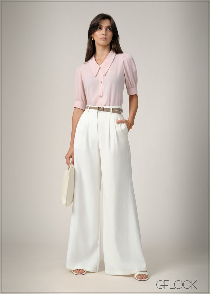 Front Collared Puff Sleeved Top - 240726