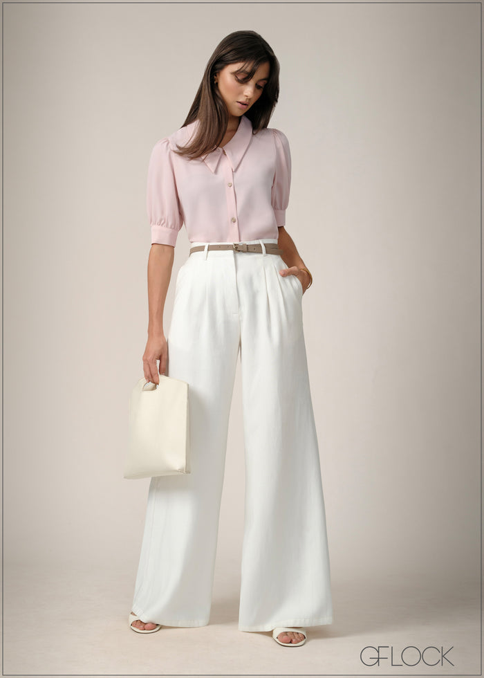 Front Collared Puff Sleeved Top - 240726