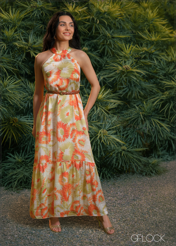 Gathered Neck Halter Dress - 090526