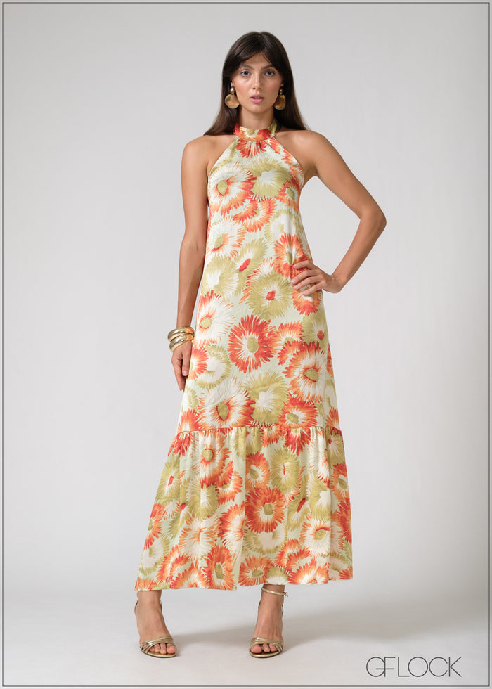 Gathered Neck Halter Dress - 090526