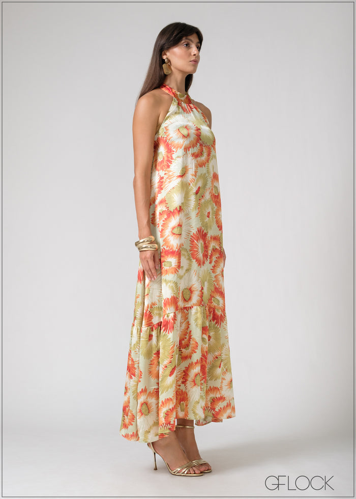 Gathered Neck Halter Dress - 090526