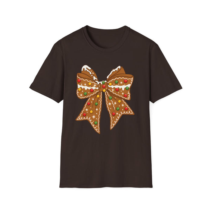 Gingerbread Coquette Bow Christmas T-Shirt - funny t-shirt by Cheeky Business