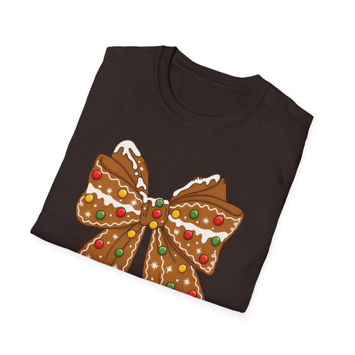 Gingerbread Coquette Bow Christmas T-Shirt - funny t-shirt by Cheeky Business