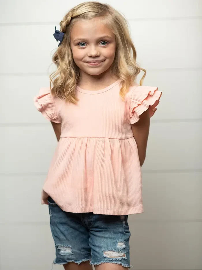 GIRLS Madi Flutter Sleeve Top in Coral (Final Sale)