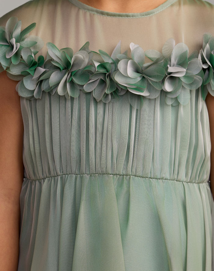 Girls Sage Midi Dress With 3D Flowers - Mac Duggal