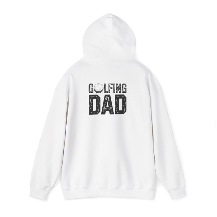 white hoodie with golfing dad golf lover graphic