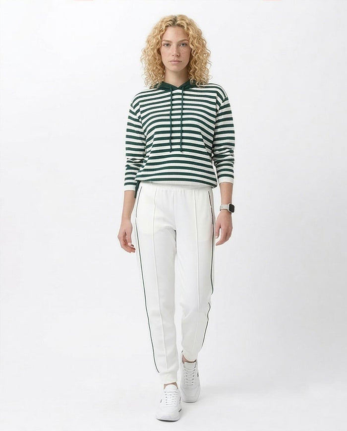 Green and White Striped Hooded Knit Pullover - O200384