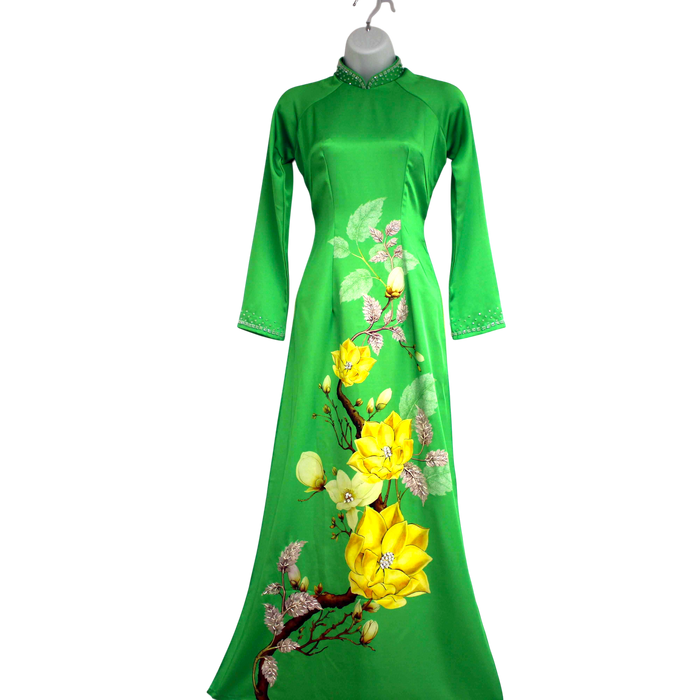 Green Floral Beaded Ao Dai TOP ONLY