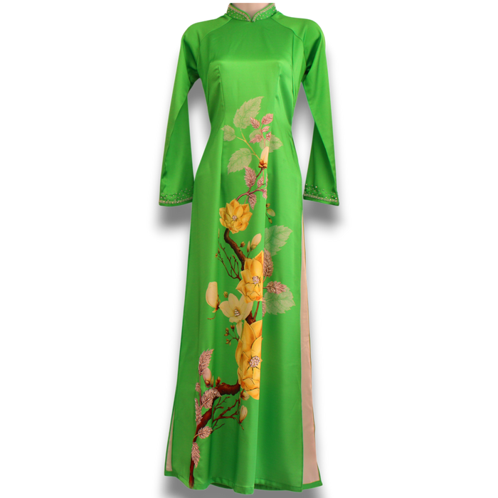Green Floral Beaded Ao Dai TOP ONLY