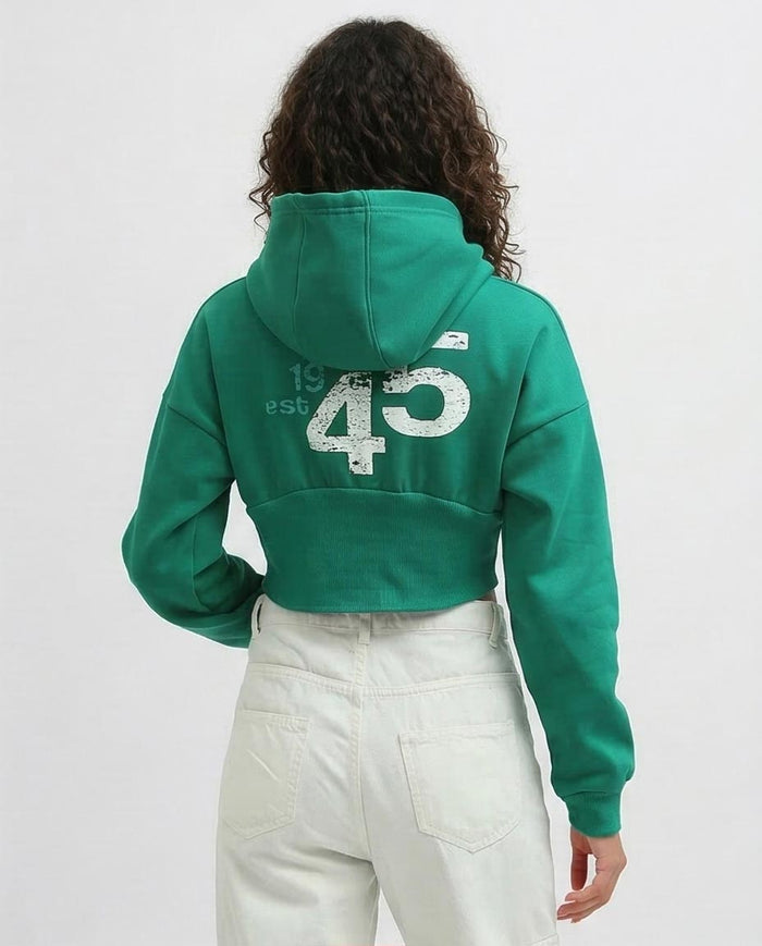 Green Graphic Cropped Wide-Rib Hoodie - 0199392