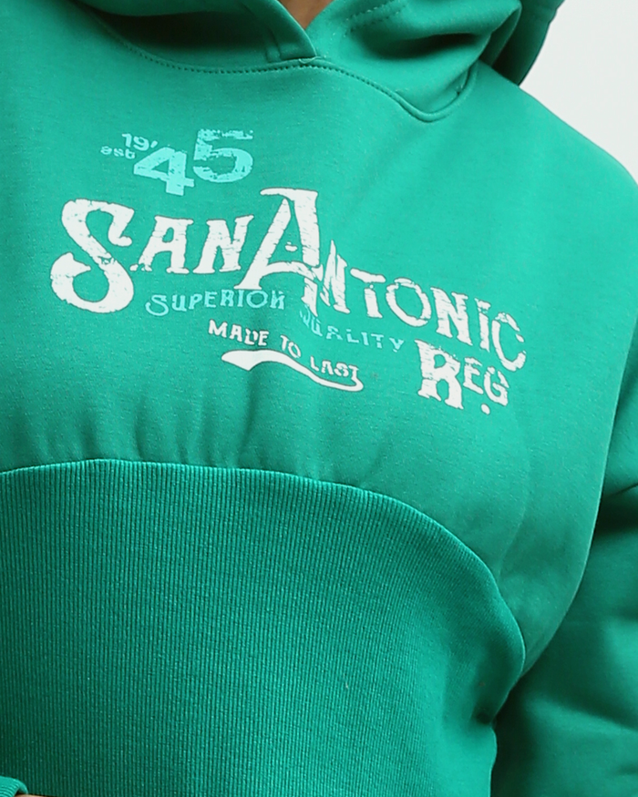 Green Graphic Cropped Wide-Rib Hoodie - 0199392