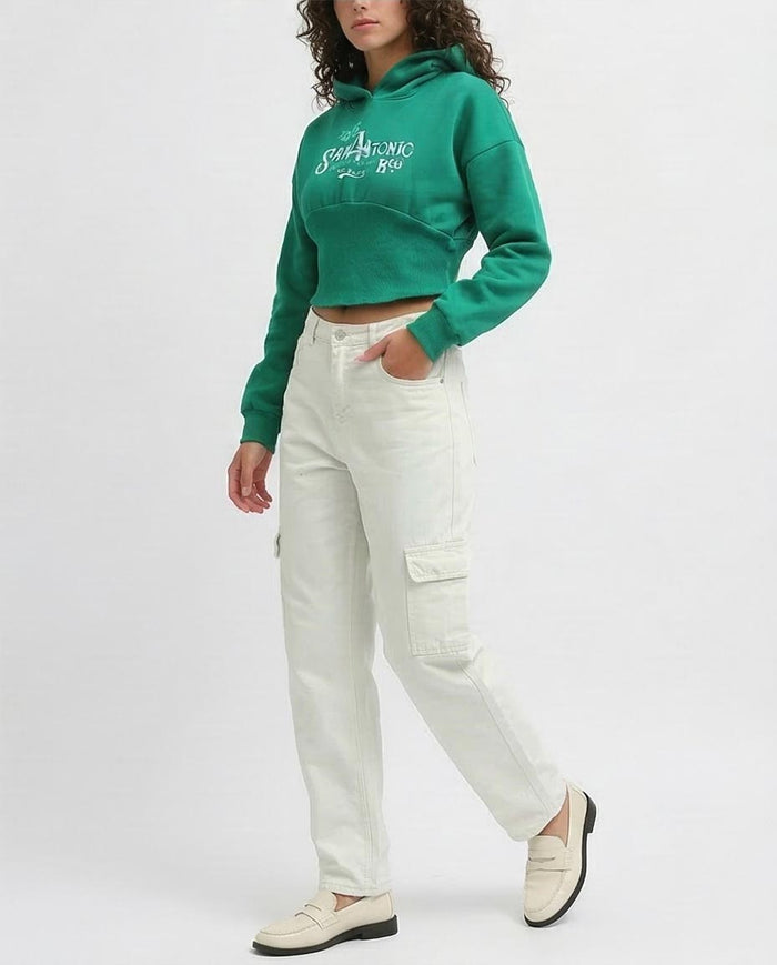 Green Graphic Cropped Wide-Rib Hoodie - 0199392