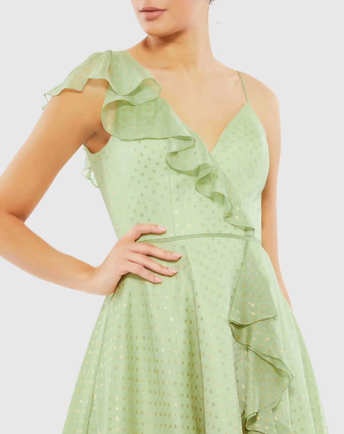 Ruffled Faux Wrap Midi Dress - Mac Duggal