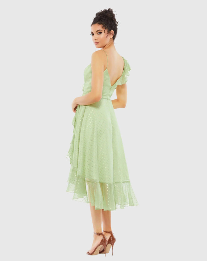 Ruffled Faux Wrap Midi Dress - Mac Duggal