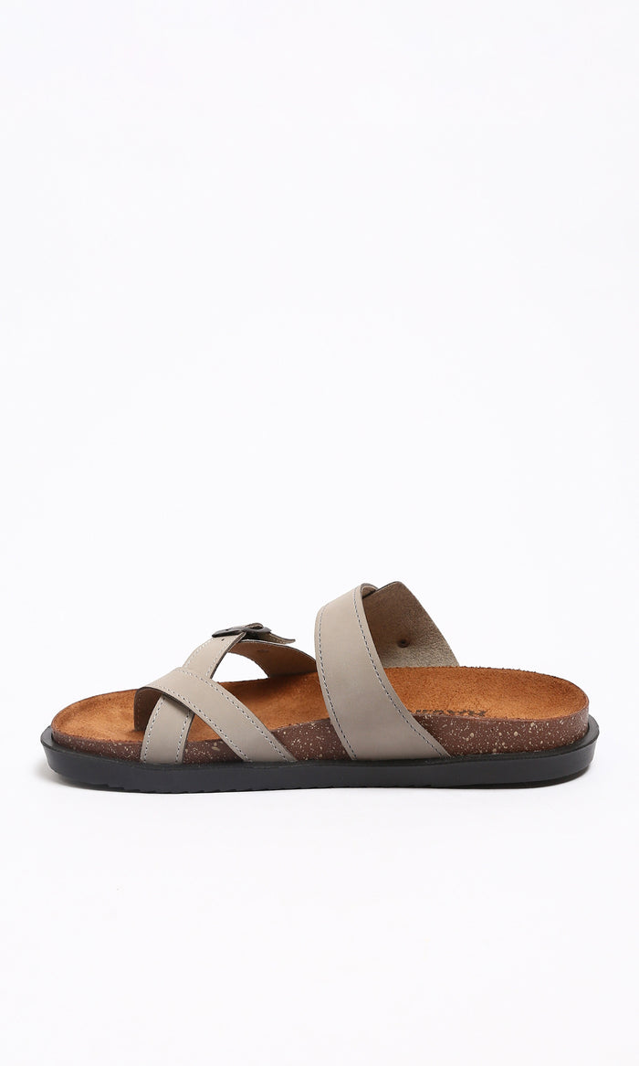 Grey Buckled Cross-Strap Fashion Slipper - R213258