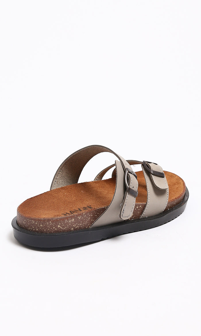 Grey Buckled Cross-Strap Fashion Slipper - R213258