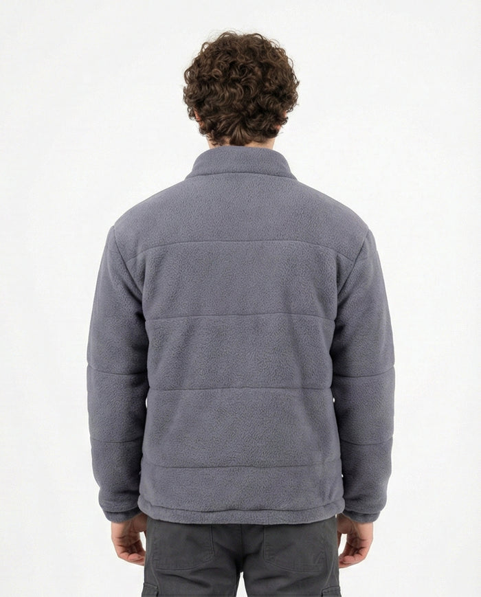 Grey Quilted Fleece Mock Neck Zip-Up Jacket - O201229
