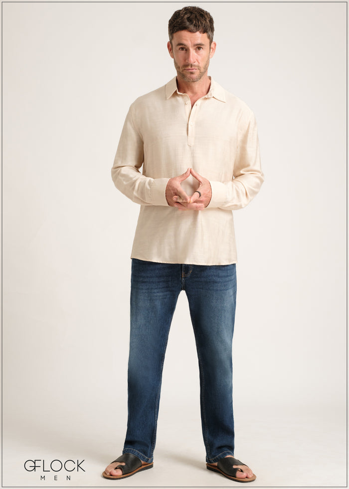 Half Placket Long Sleeve Shirt - 171024