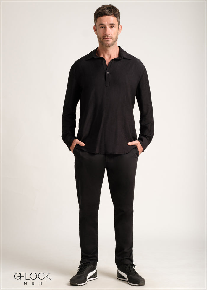 Half Placket Long Sleeve Shirt - 171024