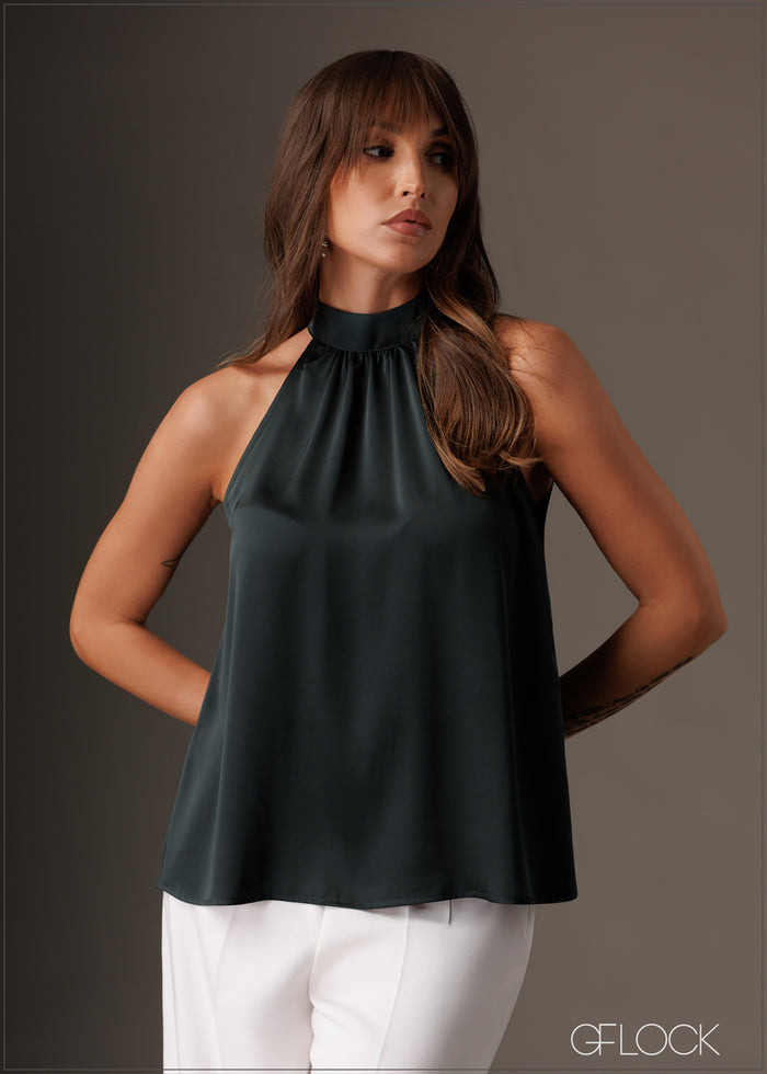 High neck sleeveless satin top