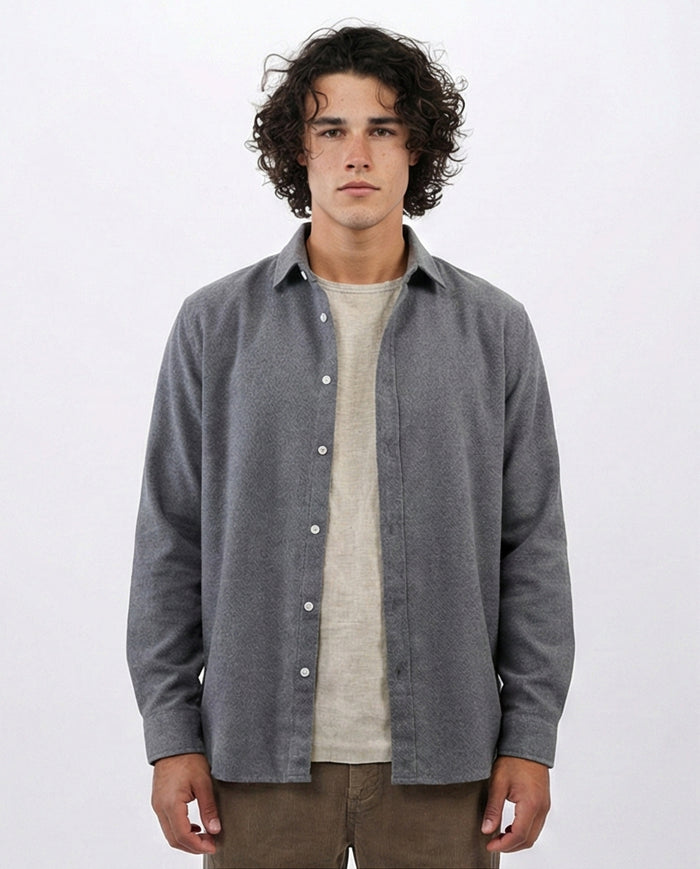 Heather Grey Classic Flannel Long Sleeve Shirt - O203066