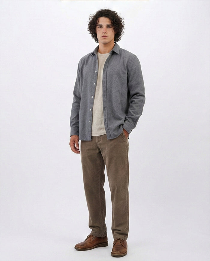 Heather Grey Classic Flannel Long Sleeve Shirt - O203066