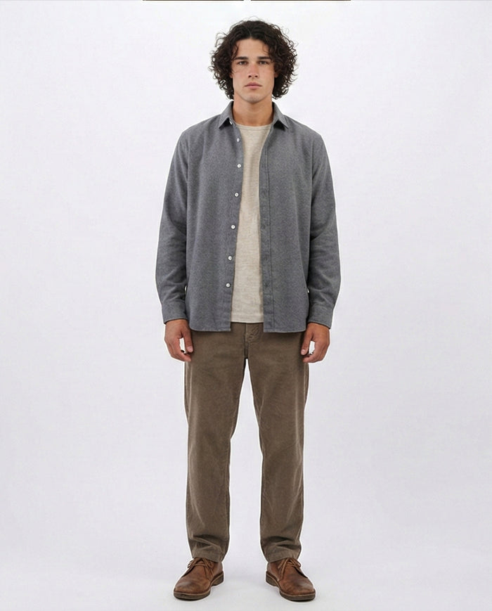 Heather Grey Classic Flannel Long Sleeve Shirt - O203066