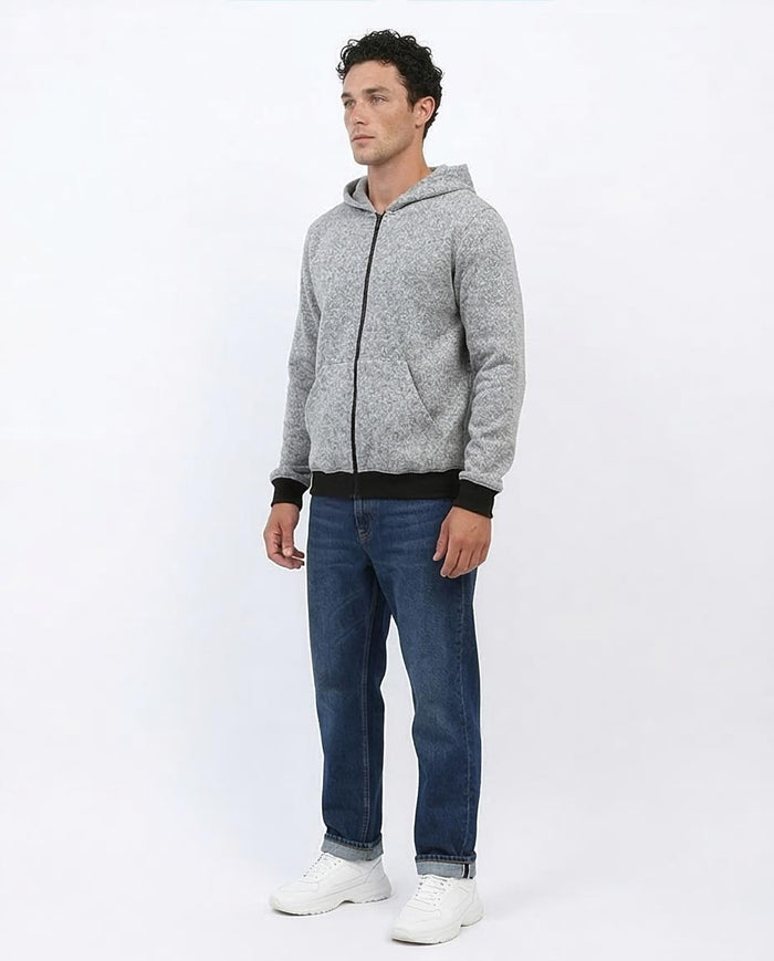 Heather Grey Contrast Trim Full-Zip Hoodie - O201226