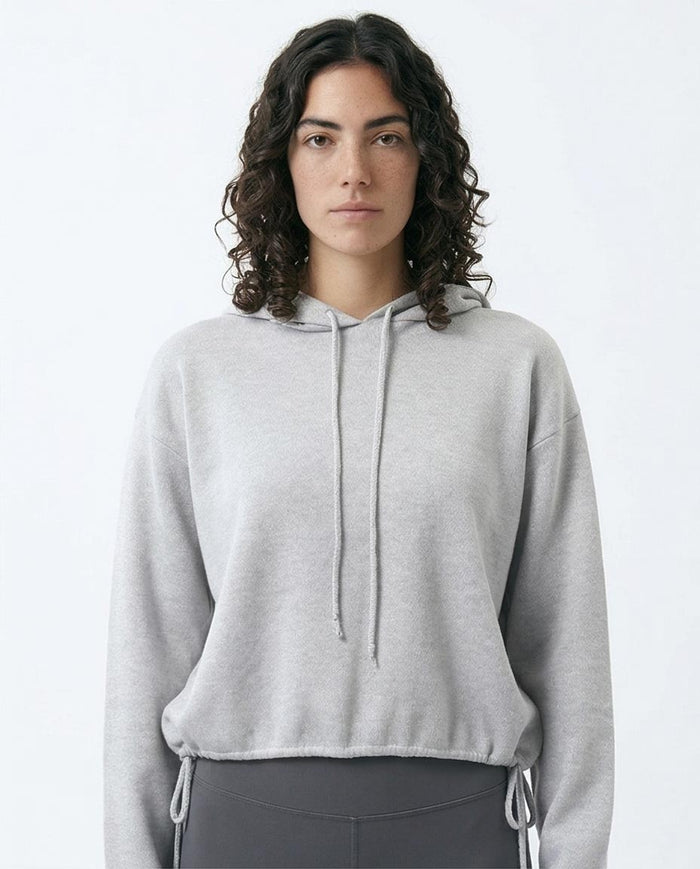 Heather Grey Cropped Cinch-Hem Hoodie - O200389