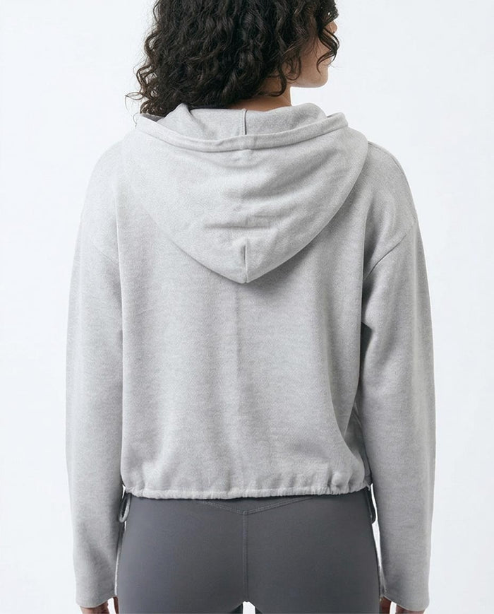 Heather Grey Cropped Cinch-Hem Hoodie - O200389