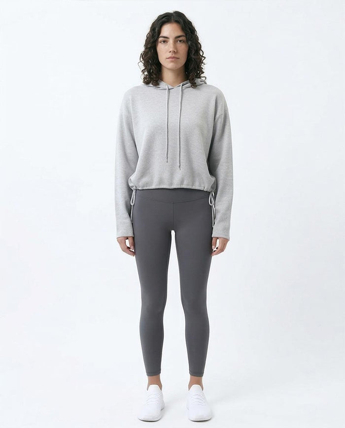 Heather Grey Cropped Cinch-Hem Hoodie - O200389