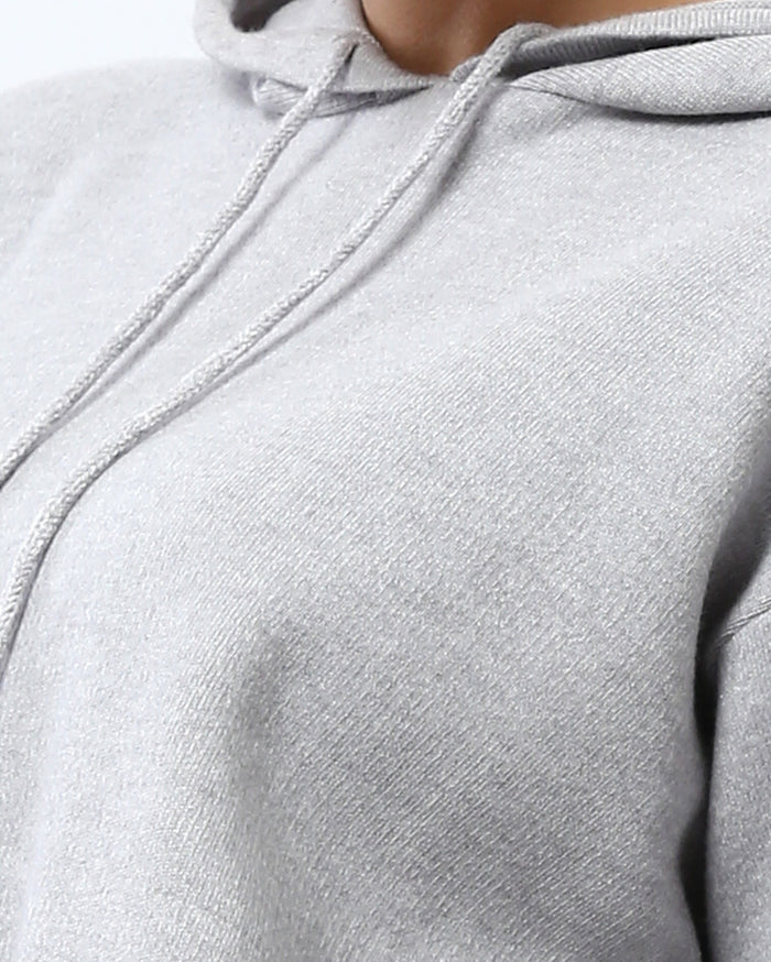 Heather Grey Cropped Cinch-Hem Hoodie - O200389